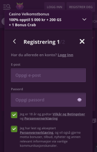 Fyll inn e-post og passord
