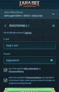Oppgi e-post og lag passord: