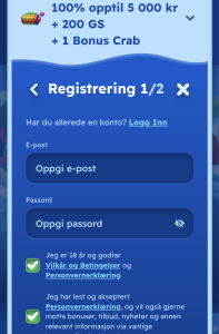 Oppgi e-post og passord
