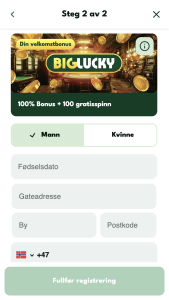 Oppgi personopplysninger og bonusvalg