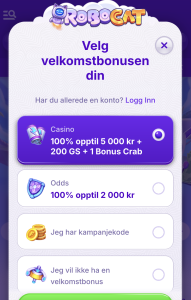 Velg velkomstbonus
