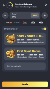Velg bonus og bekreft vilkår