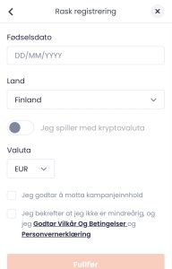 Velg om du ønsker velkomstbonusen