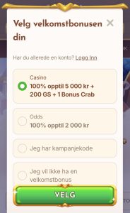 Velg velkomstbonus