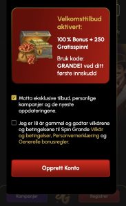 Velg bonus og godkjenn vilkår
