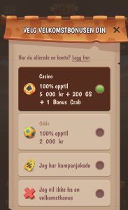 Velg ønsket velkomstbonus