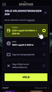 Velg velkomstbonus