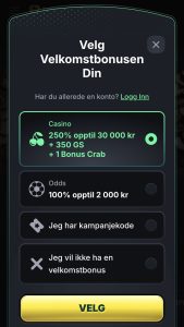 Velg velkomstbonus